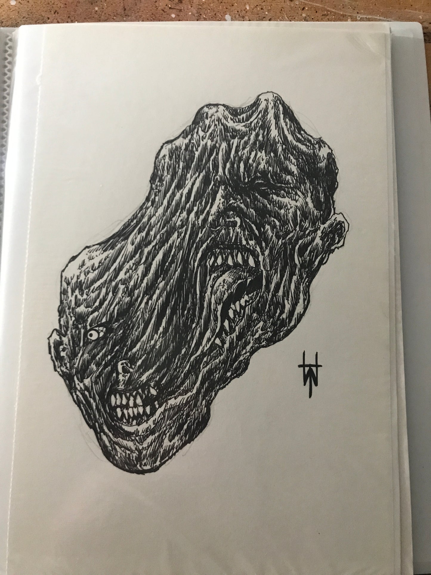 The Thing Split Head Original Ink Sketch