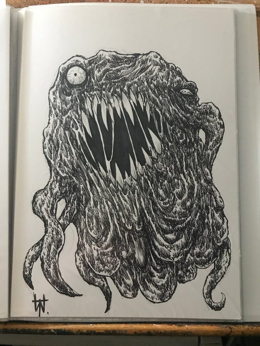 Original Horror Blob Creature Ink Sketch Drawing