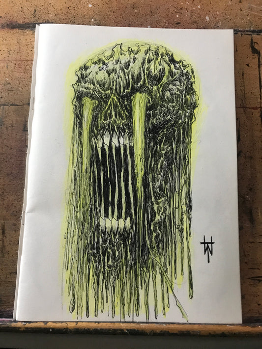 Radioactive Meltdown Skull Ink And Pencil Sketch