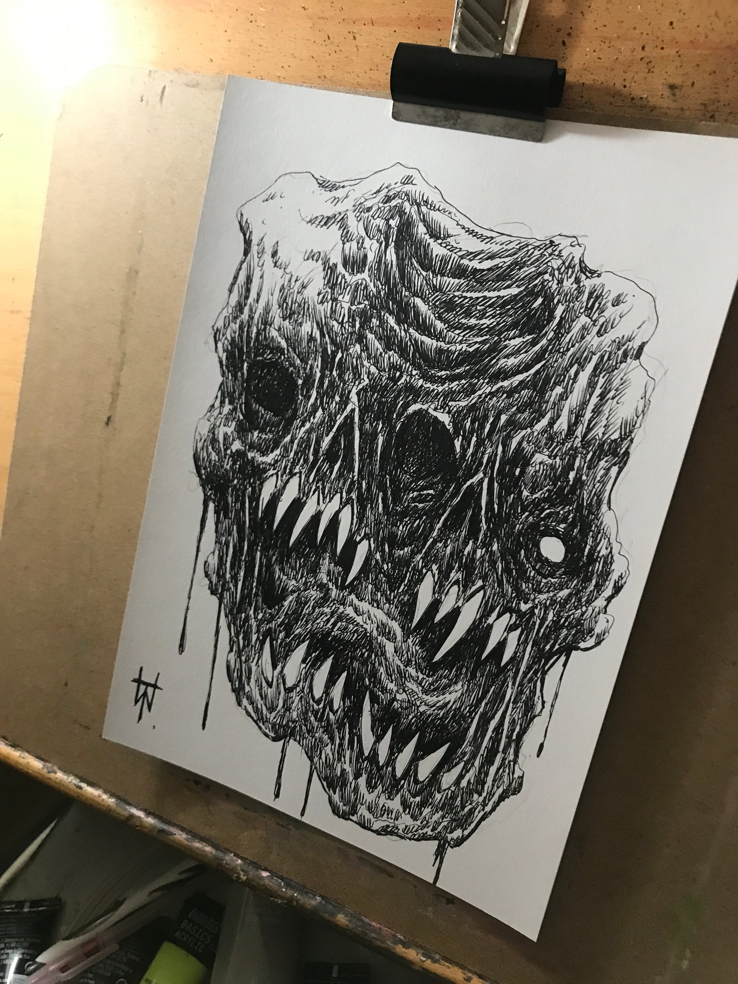 Licensed Split Face Horror Demon Ink Sketch