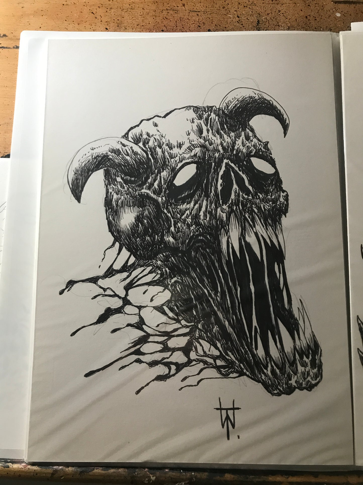 A4 Original Skull Ink Drawing Artwork