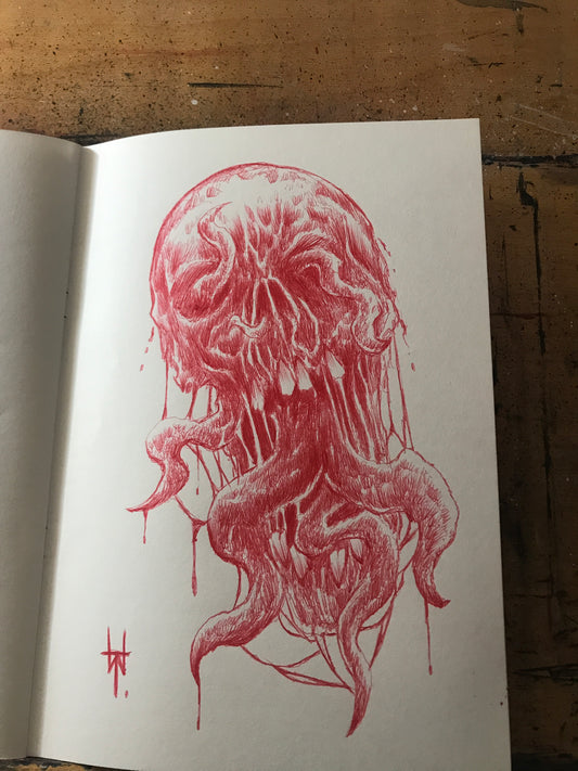 Red Biro Skull Sketch