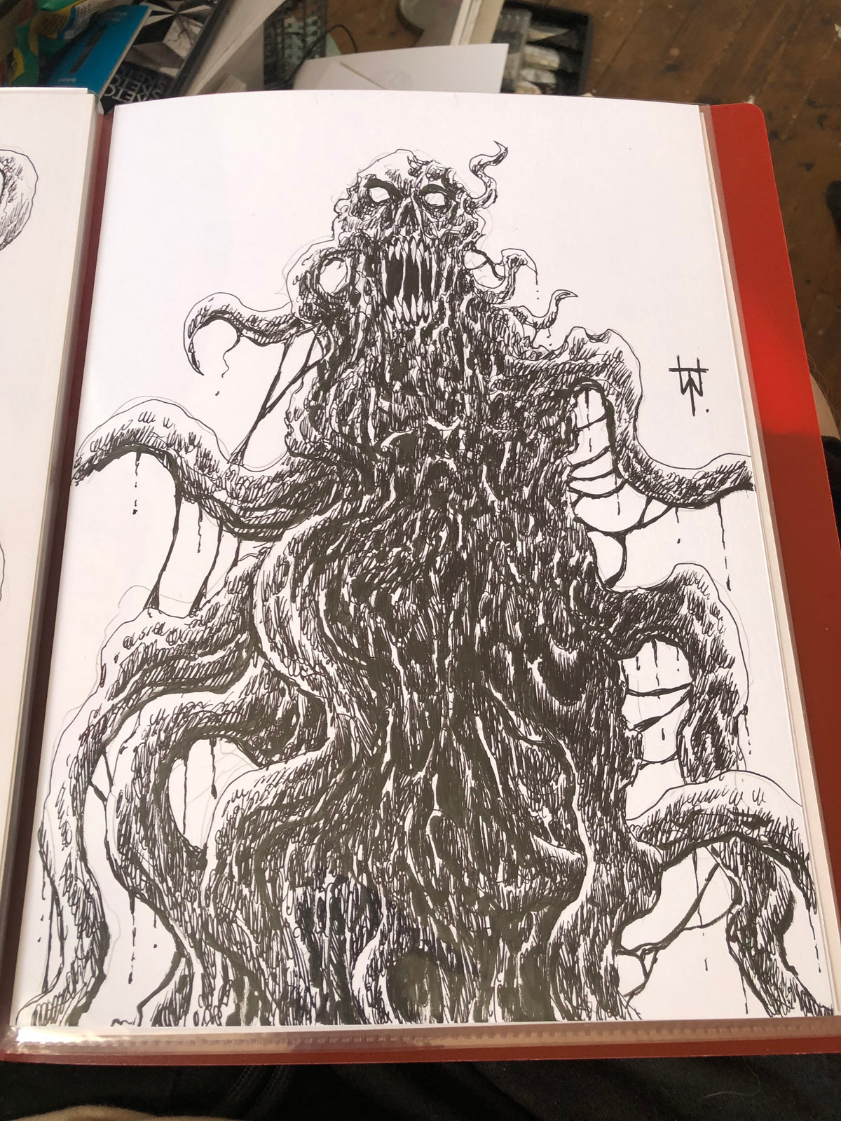 Tentacled Zombie Body Horror Ink Drawing