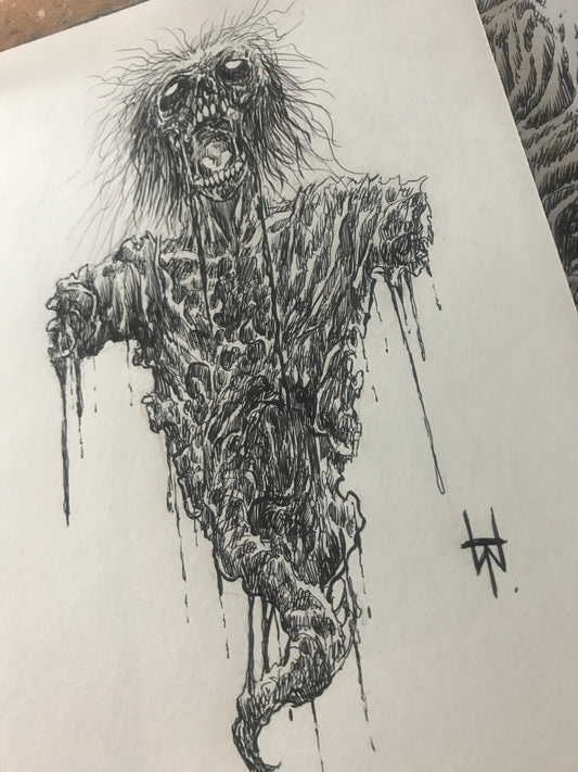 Zombie Torso 2 Ink Drawing