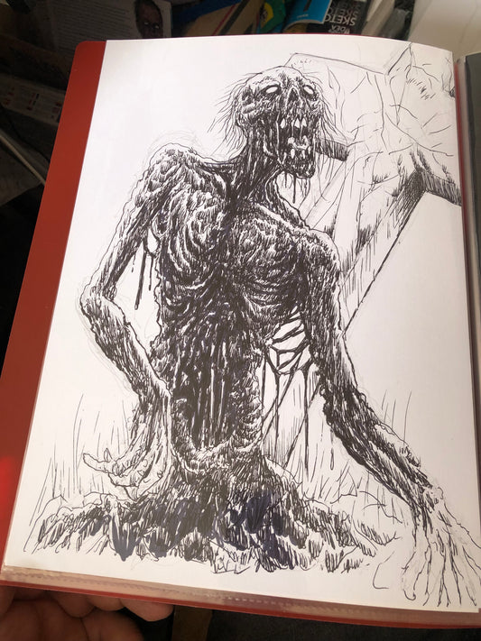 Zombie Rise Ink Sketch Drawing