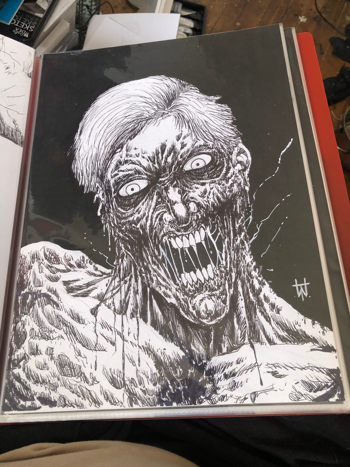 Zombie Rage Face Ink Drawing