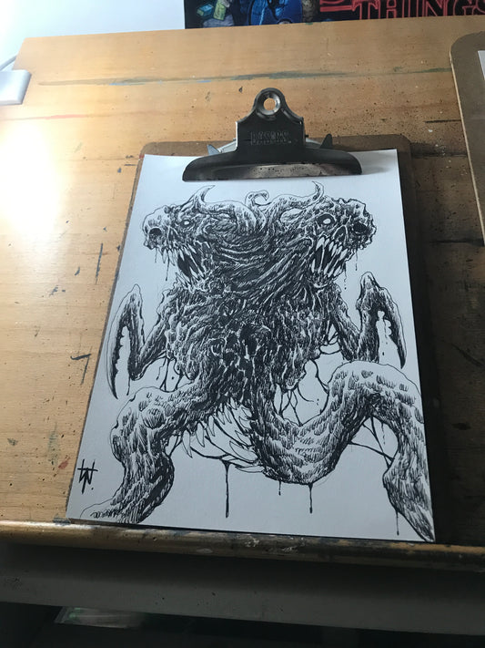 Split Horror Creature Ink Sketch Drawing